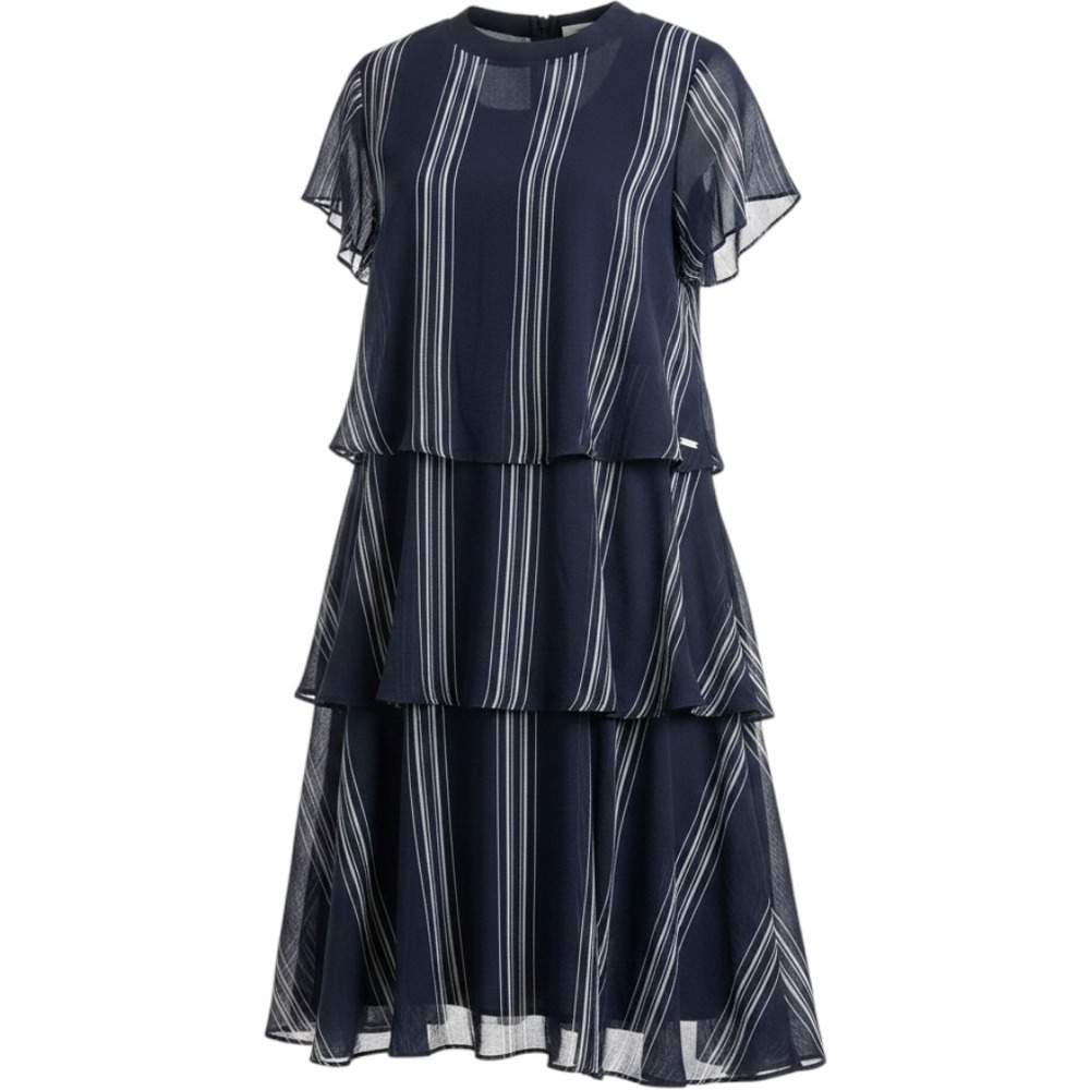 Armani Exchange AX Navy Blue White Striped Tiered Ruffle Mini Dress Women NWT 6